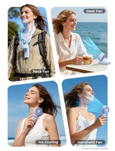 Image of Aecooly Mighty Portable Handheld Fan with Cooling Plate | 20H Max Cooling Time | 3 Flexible Modes | 5 Speeds Wind | Battery Level Display | Mini Personal Battery Powered, Gifts for Women, Travel -Blue