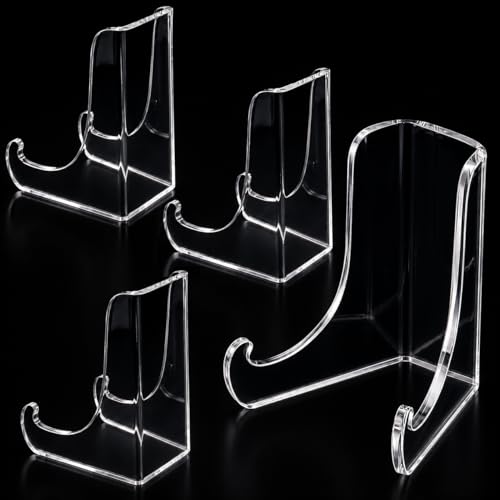 Image of JBM MART Clear Acrylic Display Easel Stand with Deep Support Shelves, Transparent, 7.7 x 6.9 cm, Pack of 4