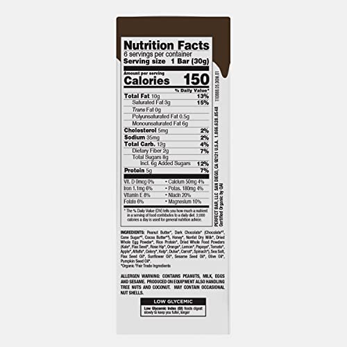 Perfect Bar Snack Size Chocolate Covered Peanut Butter Protein Bar, Protein Snack, Snack Bar, Kids Bar, Organic, Gluten Free, Soy Free, Non Gmo, No Sugar Alcohols, 1.05 Ounce Bars, 6 Count #TOP5
