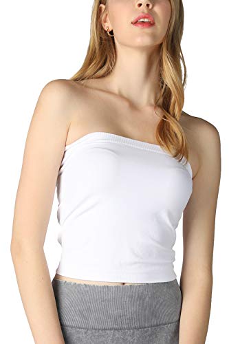 NIKIBIKI Women Seamless Plain Jersey Tube Top, Made in U.S.A, One Size (White)