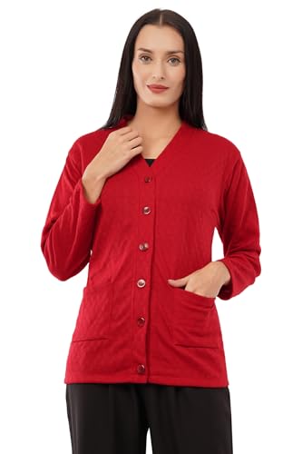 Image of Women Woolen Full Sleeve self Knit v-Neck Sweater Cardigan for Winter wear with Front Pockets Plus