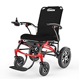 Carbon Rollstuhl Elektrisch Faltbar 19.8kg: 25KM Elektrischer Rollstuhl Leicht Klappbarer mit mit 30cm PU Große Reifen für Allen Gelände - Elektrische Rollstühle bis 150KG (Rot Schwarz)