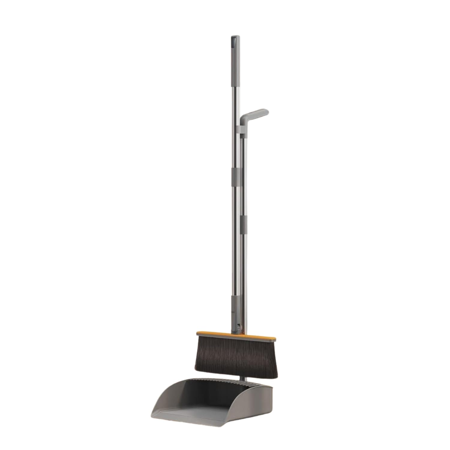 NITRAZONE Stainless Steel Broom and Dustpan Set with Long Handle – Upright Standing Dustpan with Lid, Comb Teeth and Rubber Lip | Floor Cleaning Broom for Home, Kitchen, Office and Lobby