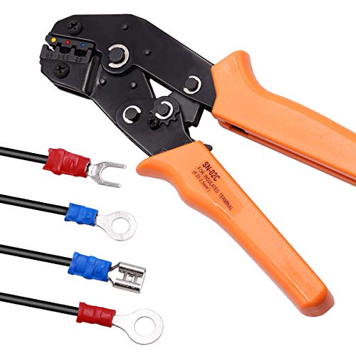 smseace SN-02C Ratchet Crimping Tool Used to Crimp 0.25-2.5mm² ?AWG22-14? for Insulated Terminal Butt/Bullet/Ring/Fork/Spade Terminal Connectors Crimping Pliers Termial Crimping Tools SN-02C