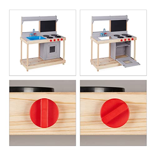 Relaxdays Matschküche, Kinder, mit Spülbecken, Herd & Ofen, Outdoor Spielküche, HBT: 100x87,5x40,5 cm, Holz, Natur/grau – Bild 7