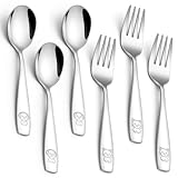 Herogo Kids Cutlery Set, 6 Pieces Stainless Steel Children Cutlery Set, Mirror Polished Toddler Kids Metal Flatware Set Include 3 Forks & 3 Spoons, Non-Toxic & Healthy, Dishwasher Safe