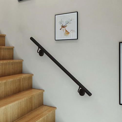 Whnoorher Pasamanos de Escalera Redondo de 1m, 120cm, 1,5m, 2m, 240cm, 2,5m y 3 m, Color Negro, para escaleras de Interior y Exterior o de Madera, con Montaje en Pared.(210cm)