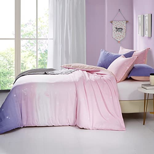 DJY Pink and Purple Gradient Bedding Set Galaxy Duvet Cover Pillowcases with Zipper Closure for Kids Girls Teens Adults (Double Size 200x200cm) - Image 3