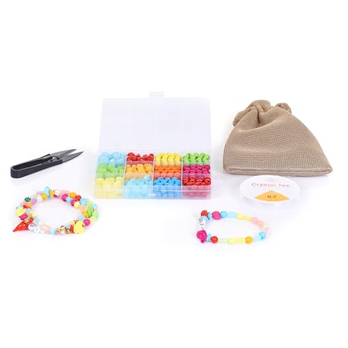 Image of Ambitieux DIY Bracelet Making Kit for Girls - 12 Types Colorful Beads with Charms, Elastic Thread, Earrings, Clasps & Rings - Jewellery Craft Kit for Kids, Birthday Return Gift, Rakhi Special Set for 2 3 4 5 6 7 8 9 10 years (8mm with barfi kit)