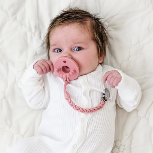 Image of Ryan & Rose Cutie Clip Braiden Pacifier Clip - Braided Silicone (Rose)