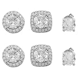 SUPVOX Juego de Pendientes Geométricos para Mujer, 3 Pares de Pendientes de Botón Circonita Cúbica Redonda y Cuadrada, Ligeros E Hipoalergénicos, Joyería Pequeña para Uso Diario