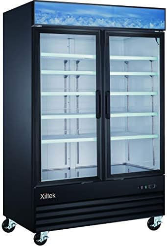 Xiltek Large Capacity Glass Front Double Door Display Cooler - Merchandiser Refrigerator- 45 Cu Ft