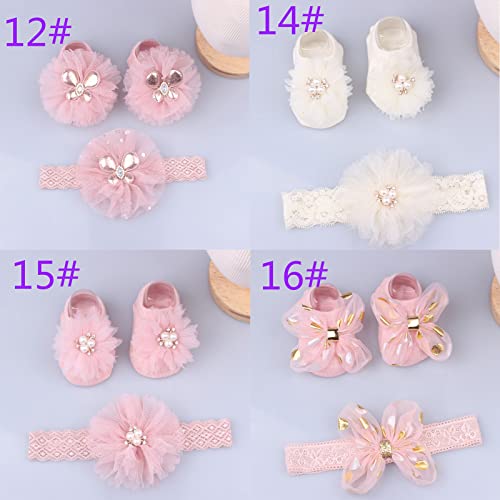 Baby Bow Headband & Socks Set for 0-1Y Boy Girl Elastic Lace Headdress Toddler Floor Socks Baby Accessories3