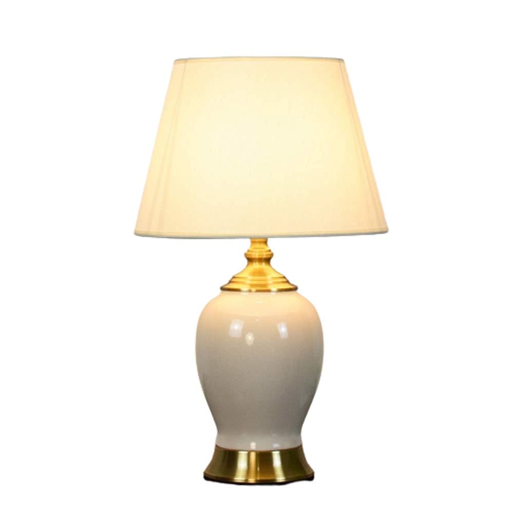 USMJQVZ Modern White Ceramic Table Lamp, Traditional Classic Ceramic Bedside Desk Lamp For Living Room Bedroom, Farmhouse Nightstand Lamps With Fabric Shade