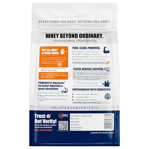 Image of ATOM Whey Protein Double Rich Chocolate 1kg + Creatine Monohydrate unflavoured 100g Combo - Supports Muscle Growth & Recovery, Enhanced Strength & Stamina