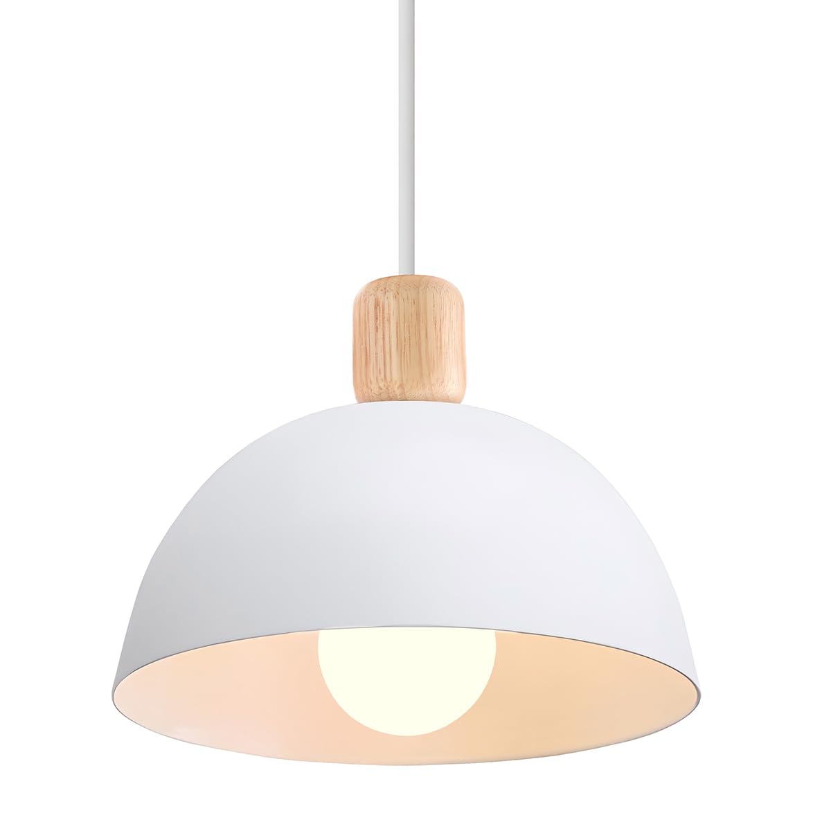 iDEGU Ø20cm Hängelampe Retro E27 LED Hängeleuchte Moderne Skandinavisch Deckenleuchte aus Metall Holz Pendelleuchte für Schlafzimmer Esszimmer Küche Restaurant (Weiß, 1 Stück)