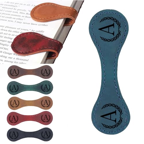 Personalized Magnetic Leather Bookmark 26 Letters Custom Bookmarks Handmade Leather Magnetic Bookmark for Book Lovers Readers Women Kid(BlueA