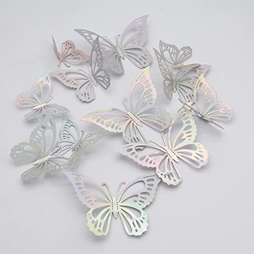 24 adhesivos 3D mariposa para pared plateados miniatura 1