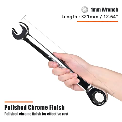 Image of Egofine 1 inch Ratcheting Combination Wrench SAE, Industrial Grade Gear Spanner with 12-Point Design, 72-Tooth Ratchet, Chrome Vanadium Steel