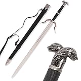 White Wolf Steel Sword Silver Sword Two Handed Sword Western Sword of Witcher Geralt of Rivia with Sheath and Leather Shoulder Strap 41inch