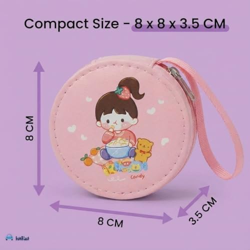 Image of FunBlast Round Coin Pouch for Kids - Cute Cartoon Design Mini Purse, Multipurpose Coins Pouch, Small Zipper Wallet for Kids & Girls, Kawaii Coin Bag (PinkRandom)