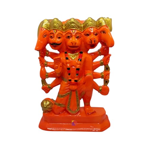 Image of Hanuman murti - Hanuman Idol for Home Decor & Office - Panchmukhi Hanuman - (22 cm) (Orange)