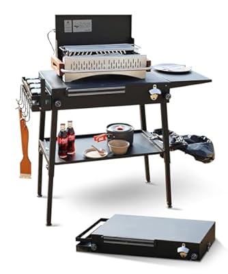 Autoholic Outdoor Griddle Table Portable Grill Stand Fit for Blackstone Stand for 17/22 inch Griddles, Camping, Backyard Cooking with BBQ Prep Table Seasoning Tray