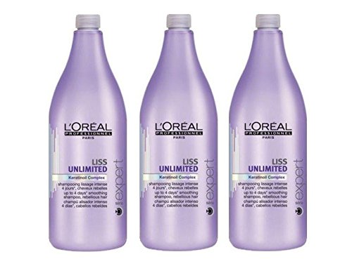 L'Oréal Liss Unlimited Lot de 3 shampoings pour cheveux rebelles 1500 ml