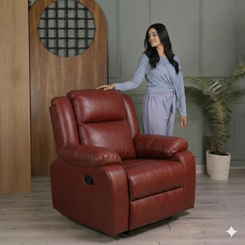Image of Solis Royale 1 Seater Recliner Sofa Chair | Manual Recliner Lounge Sofa Chairs for Relaxing | Comfortable Cushioned | Living Room Bedroom Home, Office (Classy Calm - Charry, Classy Calm - Leatherette)