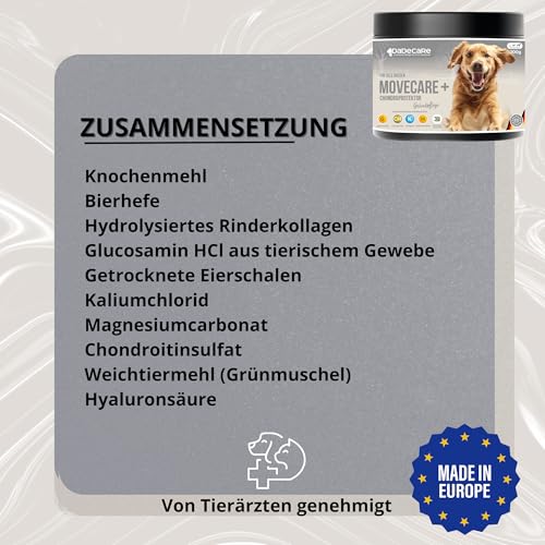 Movecare + Chondroprotektor für Hunde, 300 g, Gelenkpulver für Hunde, grüne Muscheln, Glucosamin, Chondroitin und Hyaluronsäure, Kondoprotektoren für Hunde für die Gesundheit des Gelenks