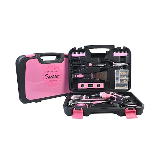P & K 'Für die beste Tochter der Welt' – 136-teiliges personalisiertes Werkzeugkoffer-Set | Ideal für Heimwerkerinnen & DIY-Enthusiastinnen