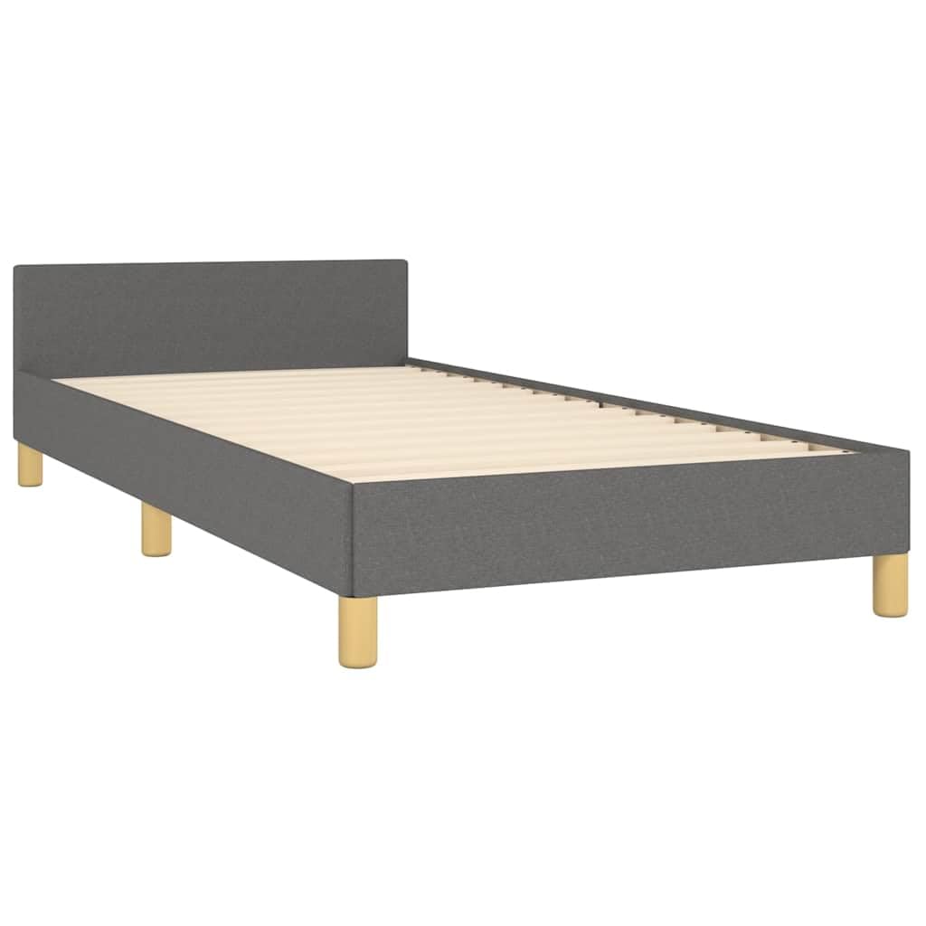 vidaXL Bettgestell mit Kopfteil, Bettrahmen mit Lattenrost, Bett Polsterbett mit Stützbeinen, Schlafzimmerbett Einzelbett, Dunkelgrau 100x200cm Stoff