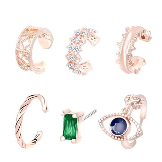 Set med 6 st öronmanschetter örhängen för kvinnor flickor icke-piercing jul roman broskklämma på örat wrap örhänge set öronwrap crawler, Koppar, Kubisk zirkonia