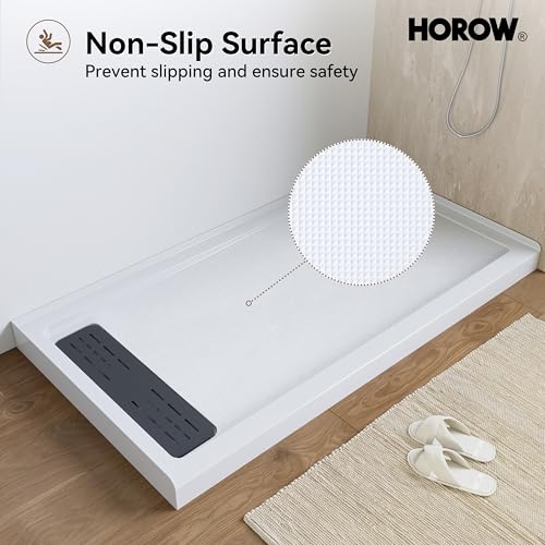 Image of HOROW Shower Base 60 inch x 32 inch, Left Drain Single Threshold Shower Base in White with Efficient Drainage, Non-Slip, Stainless Steel Cover, Small Rectangle Acrylic Shower Pan for Bathroom
