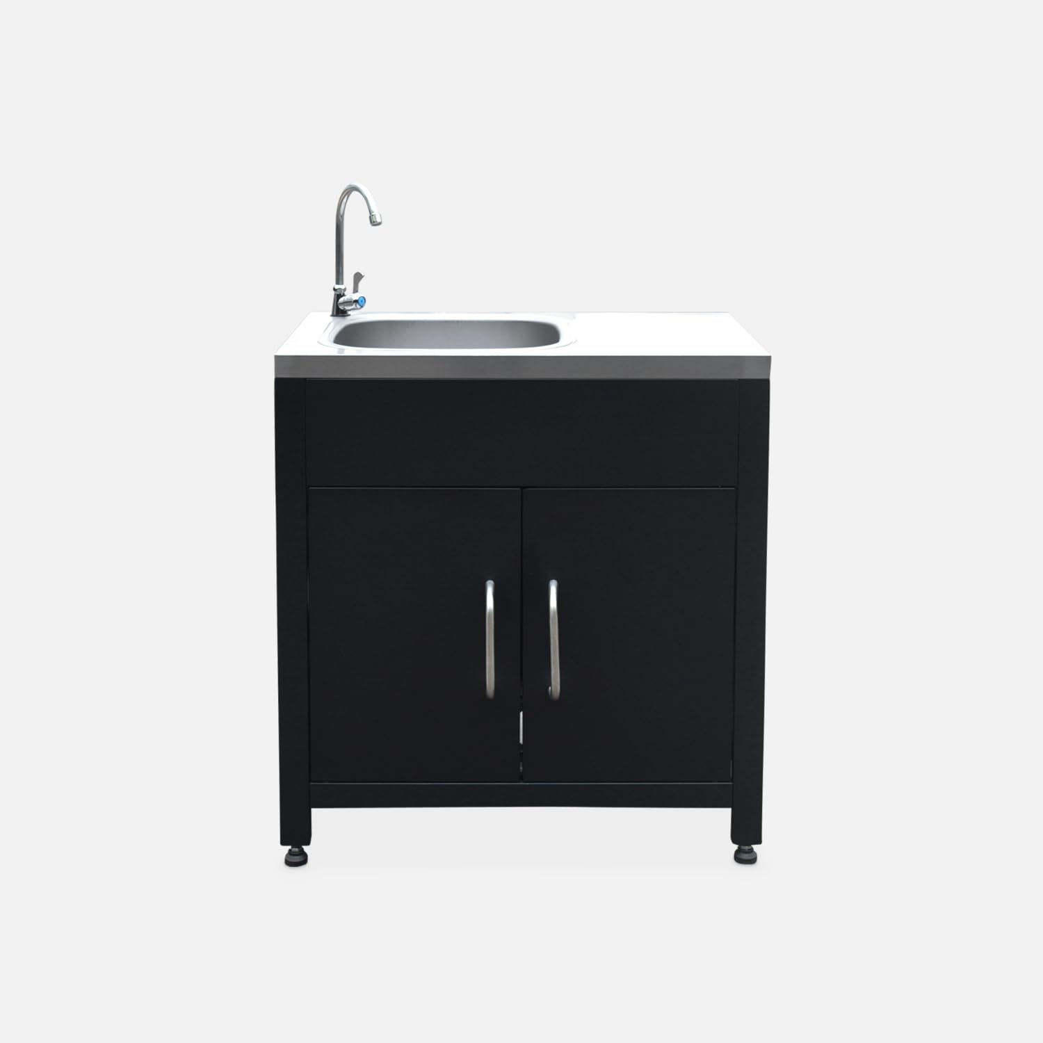 Modulo cucina da esterno in acciaio con lavello, 80cm Nero - 70x46x51 cm