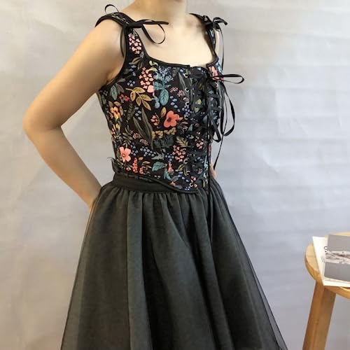 Image of CONCINEROS Women's Summer Vintage Floral Renaissance Corset Top for Women Y2k Tops Sleeveless Drawstring Crop Top