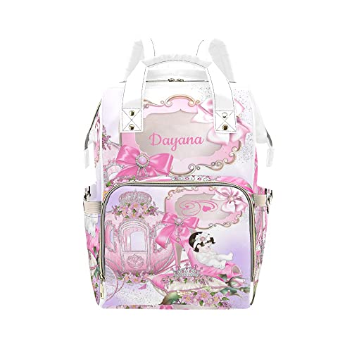 Girl Flowers Bow High Heels Pumpkin Carriage Diaper Bags with Name Waterproof Mummy Backpack Nappy Nursing Baby Bags Gifts Tote Bag for Women One Size