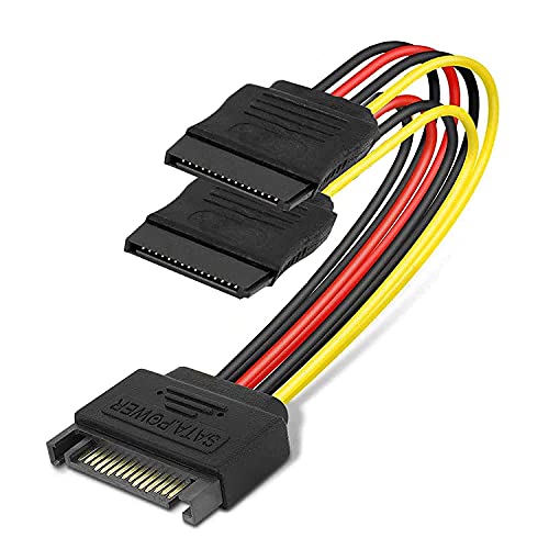 SVDK Sata Power Extension Cable 15 Pin Male To 2 X 15 Pin Female Power Extension Y Splitter Cable Adapter., Black