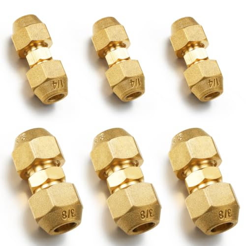 Image of Relaxweex 6 Pcs Copper Flare Coupling Connectors with Nuts HVAC,1 /4 inch 3 /8 inch | 1 /4 inch 3 /8 inch Compression Fittings for Copper Tubing, Air Conditioning Refrigeration, Flare Nut Adapters, Tube Connections