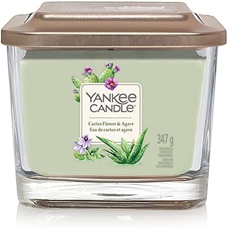Yankee Candle Square Scented Candle | Cactus Flower & Agave Medium 3-Wick Candle | Up to 38 Hours Burn Time | Elevation Collection with Platform Lid
