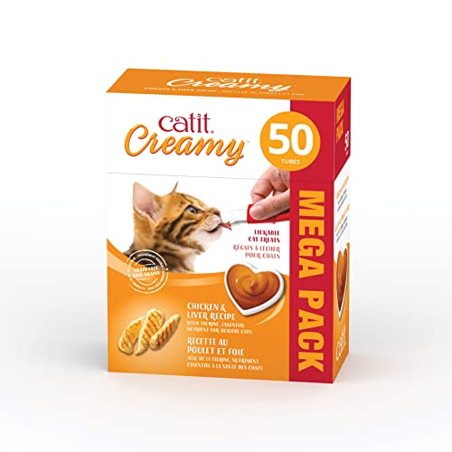 Catit Creamy Chicken & Liver Lickable Cat Treat – 50 Tubes – Mega Pack