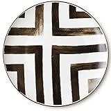 KBDSD Bone China Dinner Plate, Scandinavian Style Hand Painted Crossroad Stripes Black and White Western Dinner Plate Ceramic Plate, Household Round Tableware, Salad Plate and Steak Plate