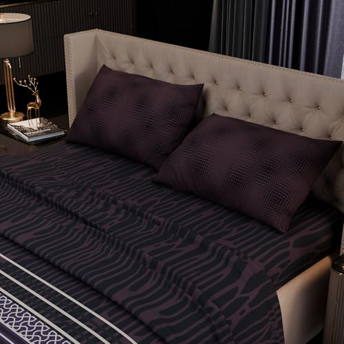 Image of Stoa Paris 100% Bamboo Cotton King Size Bedsheet with 2 Pillow Covers, 200TC Printed Bedding Set, Breathable, All-Season Comfort, Aesthetic Home Decor, Imperial Grandeur -Amethyst Realm(228cmx274cm)
