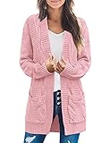 MEROKEETY Women's 2026 Long Sleeve Cable Knit Cardigan Sweaters Open Front Fall Outerwear Coat Pockets, Pink, Small