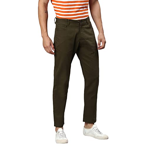 Image of Hubberholme Men's Tapered Fit Cotton Trousers, Ankle Length Button Closure Chinos