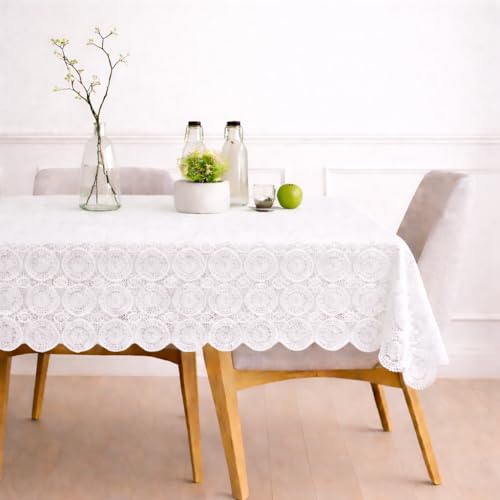 STITCHNEST Cotton Net Table Cover for 2–4 Seater Dining Table | Decorative Lace Design | |40x60 Inch Rectangular Center Table Cloth | White | Pack of 