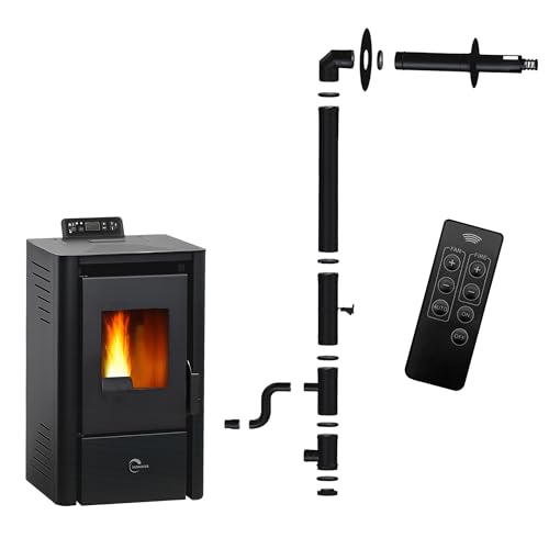 Poêle à granulés étanche Anita 9,4 kW Noir Sannover + Kit d’installation