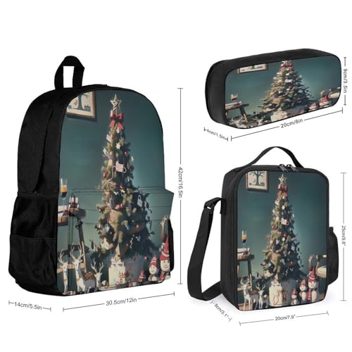 3-in-1 Backpack Combination Set Christmas Tree Snowman Deer Print 3Pcs Backpack Sets Travel Daypack with Lunch Bag And Cosmetic Bag2