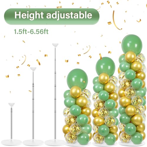 Image of 2 Sets Sage Green Balloon Column Stand Kit with 100 Balloons Spring Graduation Adjustable Balloon Tower Stand with Bases Olive Green Gold Column for Mother's Day Birthday Wedding Party Decor