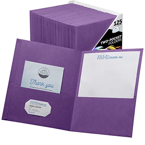 File-Ez Two-Pocket Folders, Purple, 125-Pack, Textured Paper, Letter Size (Ez-32445) #TOP12